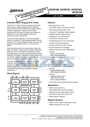 HC55184ECMZ96R4749 datasheet - Extended Reach Ringing SLIC Family