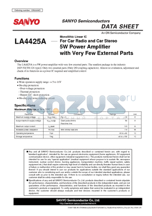 LA4425A_10 datasheet - For Car Radio and Car Stereo 5W Power Amplifier with Very Few External Parts