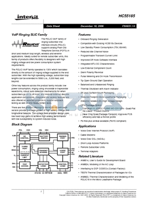 HC55185BIM datasheet - VoIP Ringing SLIC Family