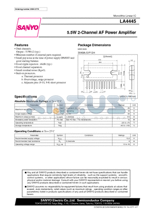 LA4445 datasheet - 5.5W 2-Channel AF Power Amplifier