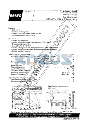 LA4497 datasheet - Car Stereo-Use BTL-OCL 20W AF Power Amp