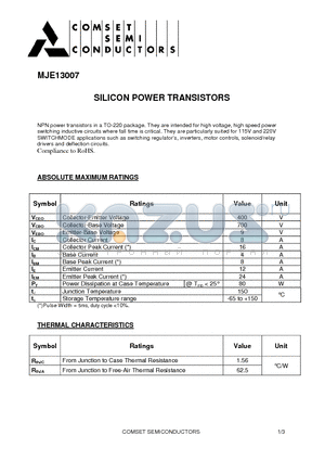 MJE13007 datasheet - SILICON POWER TRANSISTORS