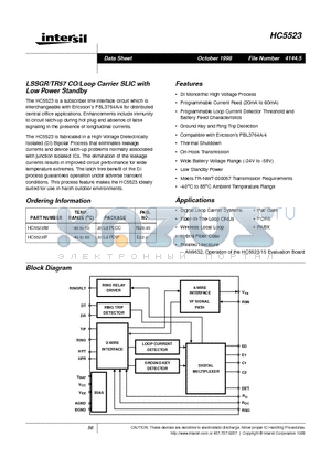 HC5523 datasheet - LSSGR/TR57 CO/Loop Carrier SLIC with Low Power Standby