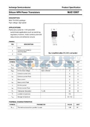 MJE13007 datasheet - Silicon NPN Power Transistors