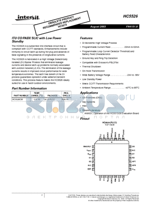 HC5526 datasheet - ITU CO/PABX SLIC with Low Power Standby