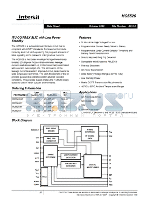 HC5526IM datasheet - ITU CO/PABX SLIC with Low Power Standby