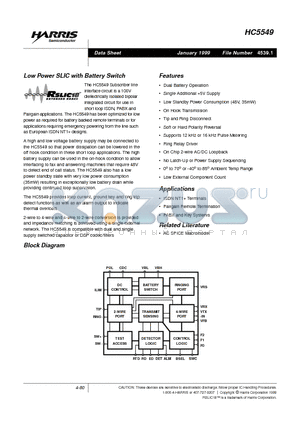 HC5549 datasheet - Low Power SLIC with Battery Switch