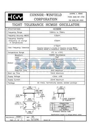 HC56R8 datasheet - TIGHT TOLERANCE HCMOS OSCILLATOR