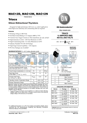 MAC12N datasheet - Triacs Silicon Bidirectional Thyristors