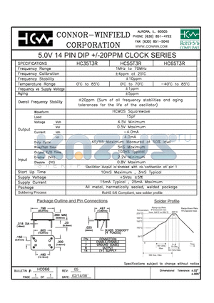 HC55T3R datasheet - 5.0V 14 PIN DIP /-20PPM CLOCK SERIES