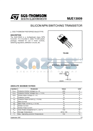 MJE13009 datasheet - SILICON NPN SWITCHING TRANSISTOR