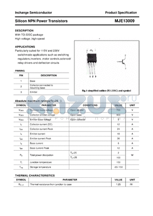 MJE13009 datasheet - Silicon NPN Power Transistors
