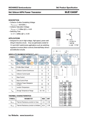 MJE13009F datasheet - isc Silicon NPN Power Transistor