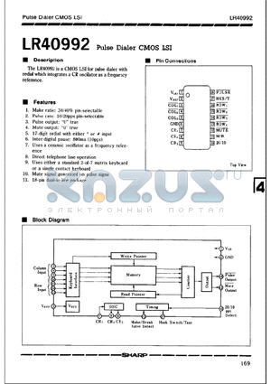 LR40992 datasheet - Pulse Dialer CMOS LSI