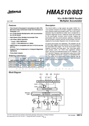 HMA510/883 datasheet - 16 x 16-Bit CMOS Parallel Multiplier Accumulator