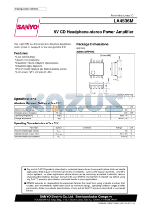 LA4536M datasheet - 5V CD Headphone-stereo Power Amplifier