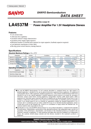 LA4537M_08 datasheet - Power Amplifier For 1.5V Headphone Stereos