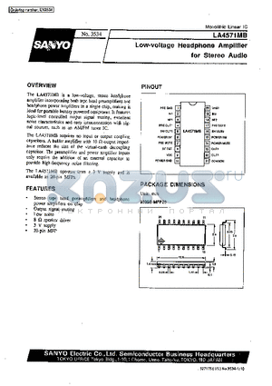 LA4571MB datasheet - Low-Voltage Headphone Amplifier for Stereo Audio