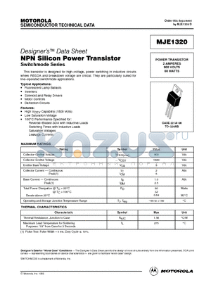 MJE1320 datasheet - POWER TRANSISTOR 2 AMPERES 900 VOLTS 80 WATTS