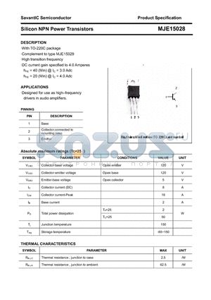 MJE15028 datasheet - Silicon NPN Power Transistors