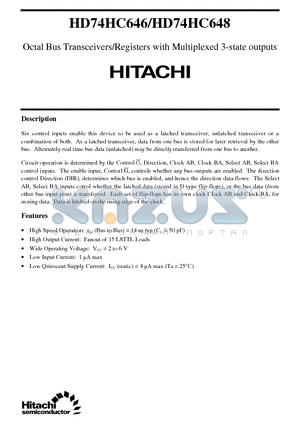 HC646 datasheet - Octal Bus Transceivers/Registers with Multiplexed 3-state outputs