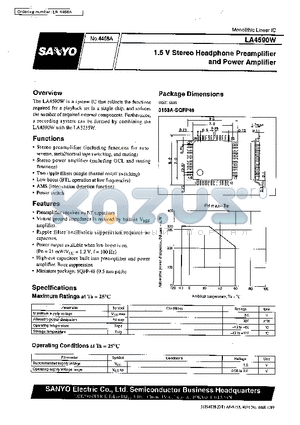 LA4590W datasheet - 1.5V Stereo Headphone Preamplifier and Power Amplifier