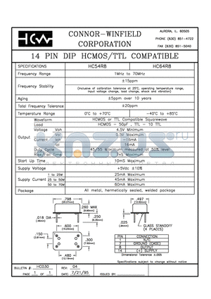 HC64R8 datasheet - 14 PIN DIP HCMOS/TTL COMPATIBLE
