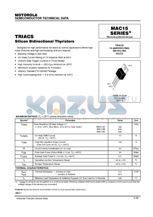 MAC15M datasheet - TRIACS 15 AMPERES RMS 400 thru 800 VOLTS