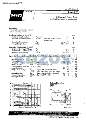 LA4597 datasheet - 2-Channel Power Amp for Radio-Cassette Recorders