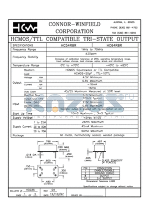 HC64R8R datasheet - HCMOS/TTL COMPATIBLE TRI-STATE OUTPUT