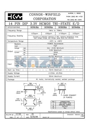 HC64RA datasheet - 14 PIN DIP 3.3V HCMOS TRI-STATE E/D