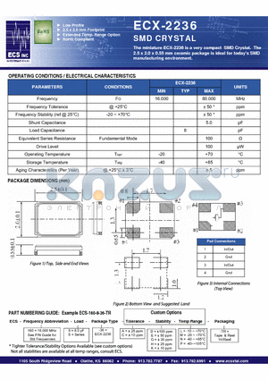 ECS-160-8-36-C-E-M-TR datasheet - SMD CRYSTAL