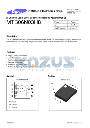 MTB06N03H8 datasheet - N-Channel Logic Level Enhancement Mode Power MOSFET