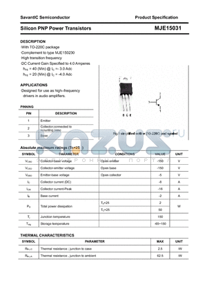 MJE15031 datasheet - Silicon PNP Power Transistors