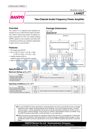 LA4627 datasheet - Two-Channel Audio Frequency Power Amplifier