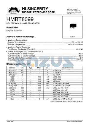 HMBT8099 datasheet - NPN EPITAXIAL PLANAR TRANSISTOR