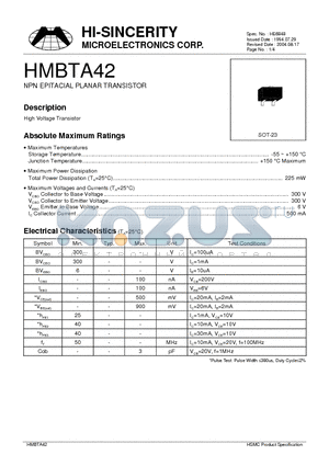 HMBTA42 datasheet - NPN EPITACIAL PLANAR TRANSISTOR