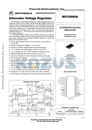 MC33092A datasheet - Alternator Voltage Regulator
