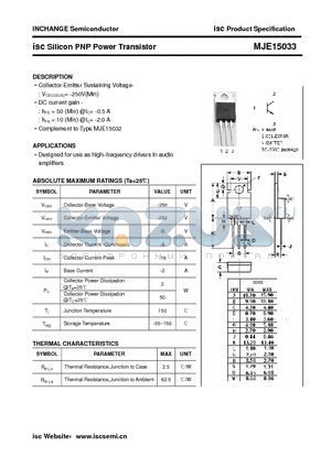 MJE15033 datasheet - isc Silicon PNP Power Transistor