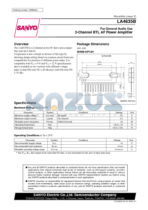 LA4635B datasheet - 2-Channel BTL AF Power Amplifier