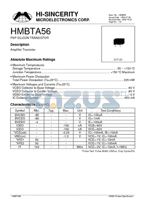 HMBTA56 datasheet - PNP EPITAXIAL PLANAR TRANSISTOR