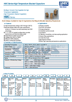 HMC datasheet - Multilayer Ceramic Chip Capacitors for High Temperature Applications