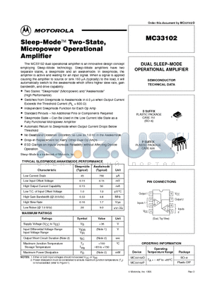 MC33102 datasheet - DUAL SLEEP-MODE OPERATIONAL AMPLIFIER