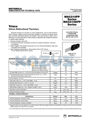 MAC210A10FP datasheet - ISOLATED TRIACs THYRISTORS 10 AMPERES RMS 200 thru 800 VOLTS