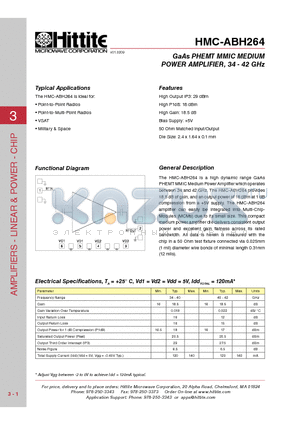 HMC-ABH264_10 datasheet - GaAs PHEMT MMIC MEDIUM POWER AMPLIFIER, 34 - 42 GHz