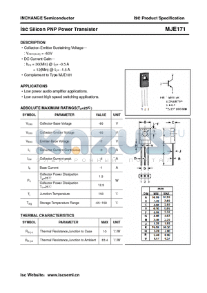 MJE171 datasheet - isc Silicon PNP Power Transistor