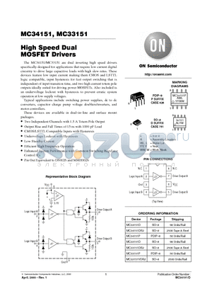 MC33151P datasheet - High Speed Dual MOSFET Drivers