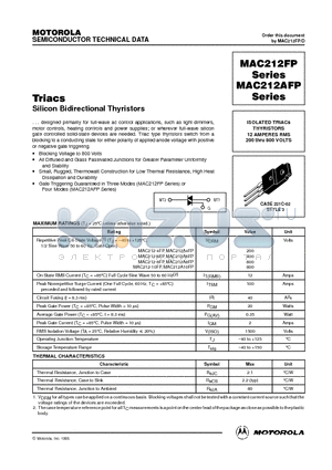 MAC212-6FP datasheet - ISOLATED TRIACs THYRISTORS 12 AMPERES RMS 200 thru 800 VOLTS