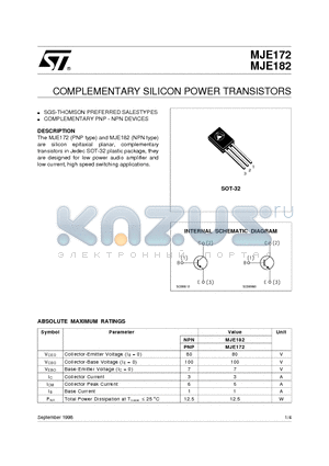 MJE172 datasheet - COMPLEMENTARY SILICON POWER TRANSISTORS