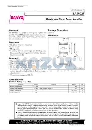 LA4802T datasheet - Headphone Stereo Power Amplifier